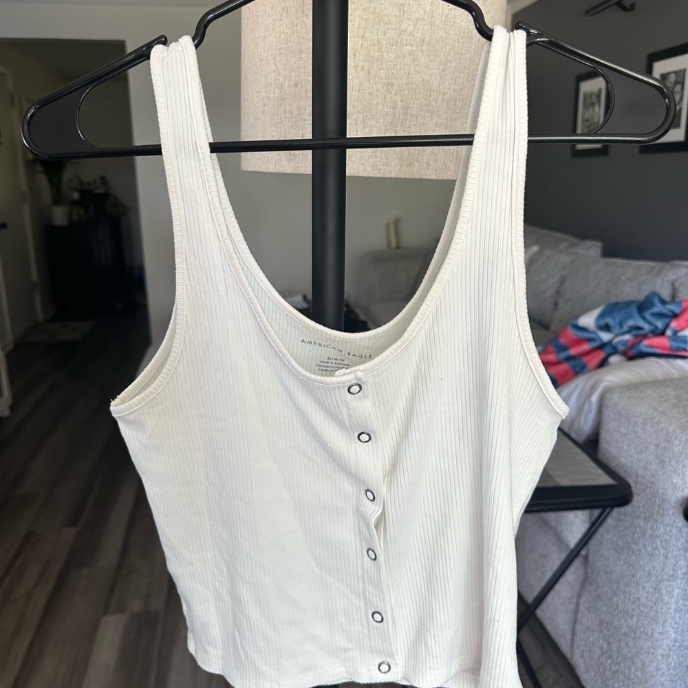 American Eagle Outfitters White Sleeveless Crop Tank Top